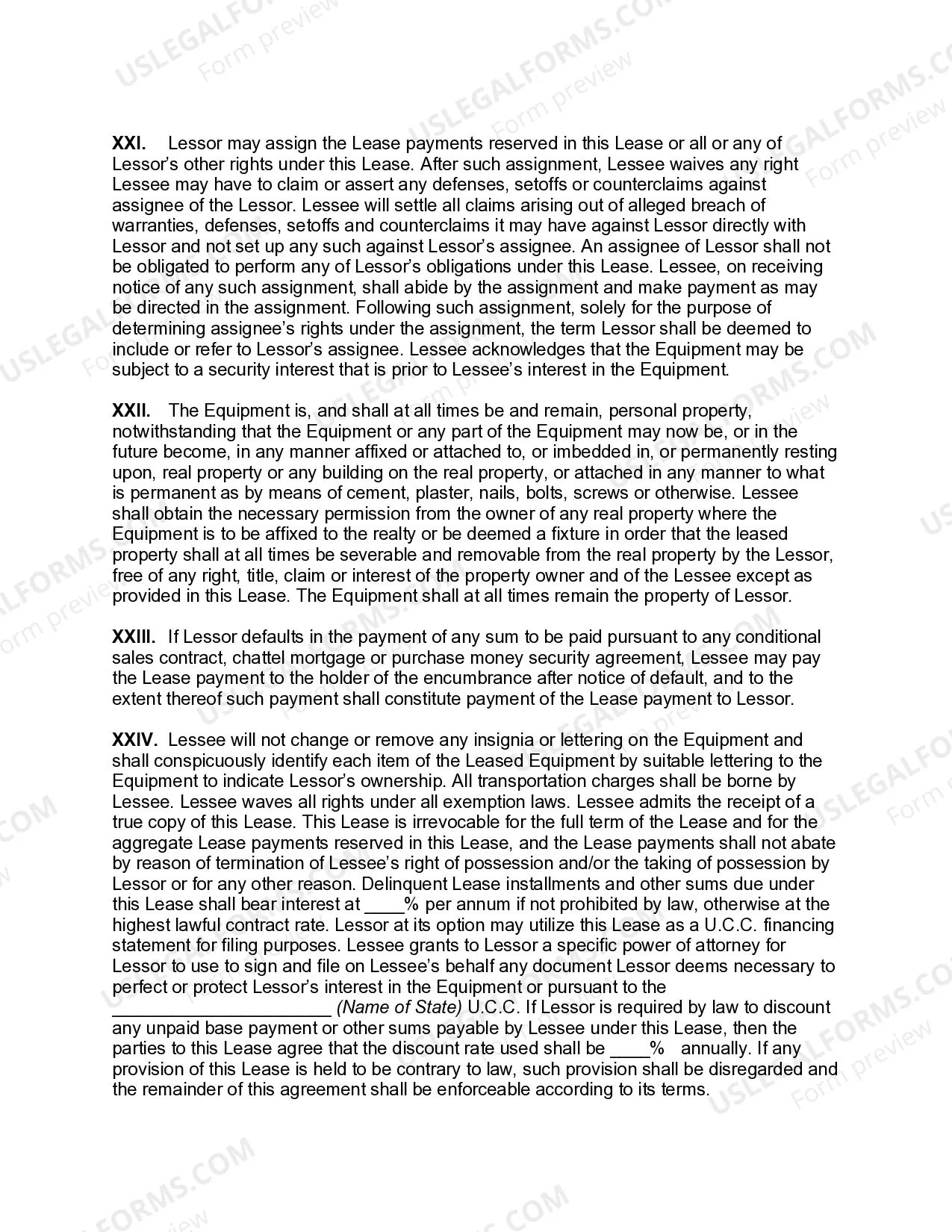 Preview Finance Lease of Equipment