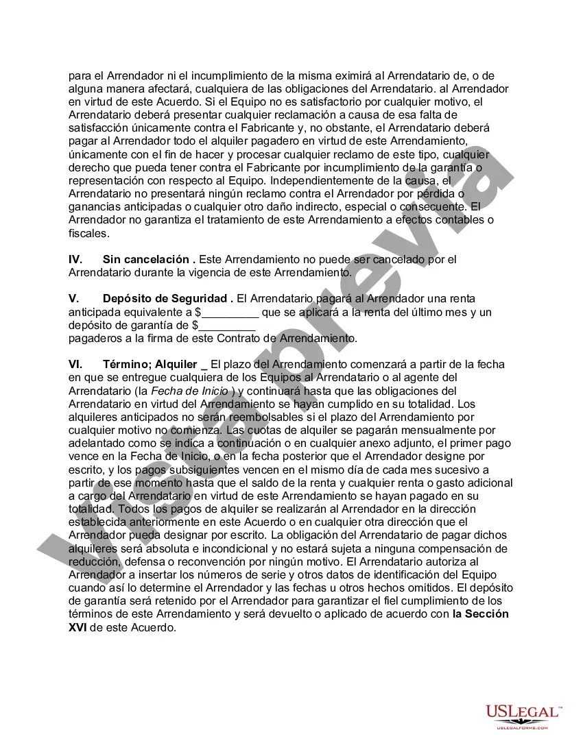 Preview Arrendamiento neto de equipo (arrendamiento neto de propiedad personal) sin garantías por parte del arrendador y opción de compra