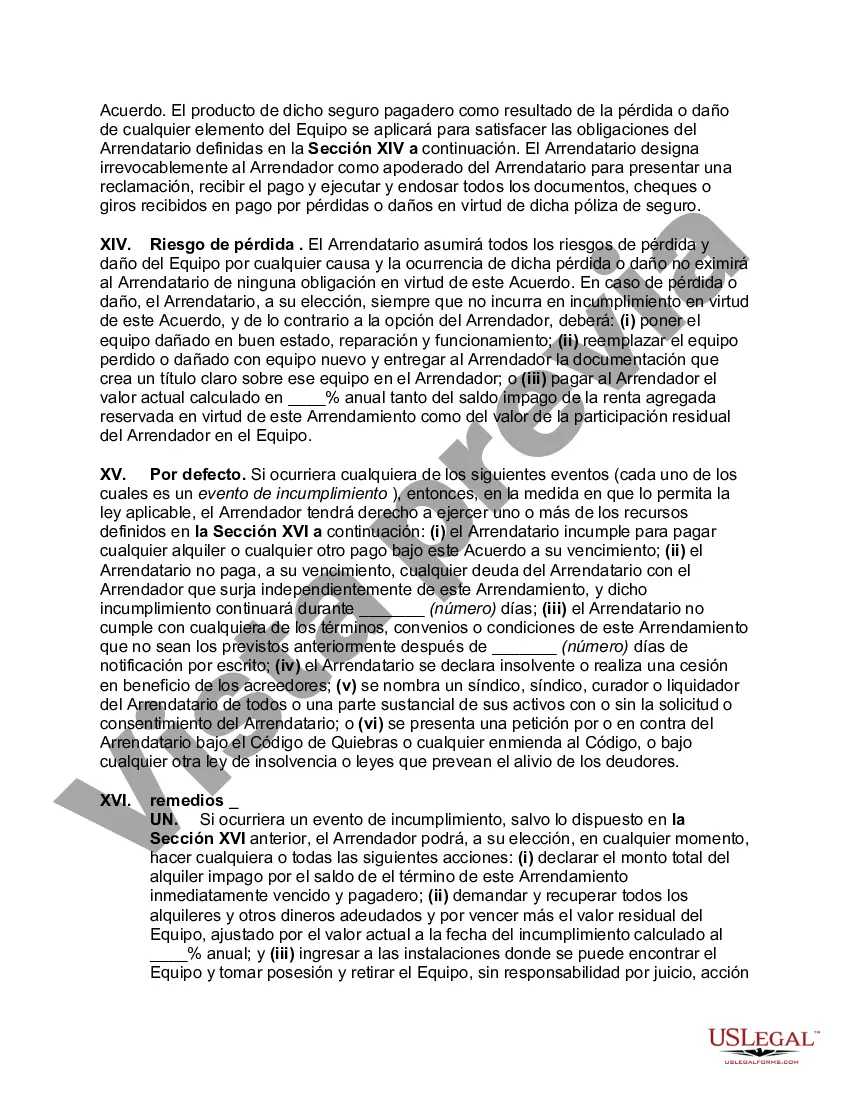 Preview Arrendamiento neto de equipo (arrendamiento neto de propiedad personal) sin garantías por parte del arrendador y opción de compra