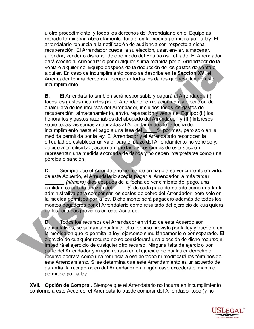 Preview Arrendamiento neto de equipo (arrendamiento neto de propiedad personal) sin garantías por parte del arrendador y opción de compra