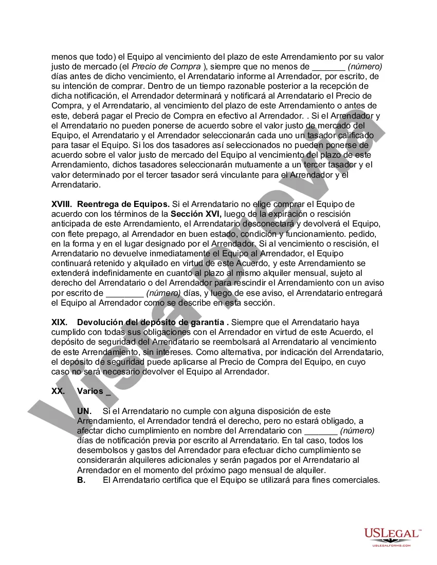 Preview Arrendamiento neto de equipo (arrendamiento neto de propiedad personal) sin garantías por parte del arrendador y opción de compra