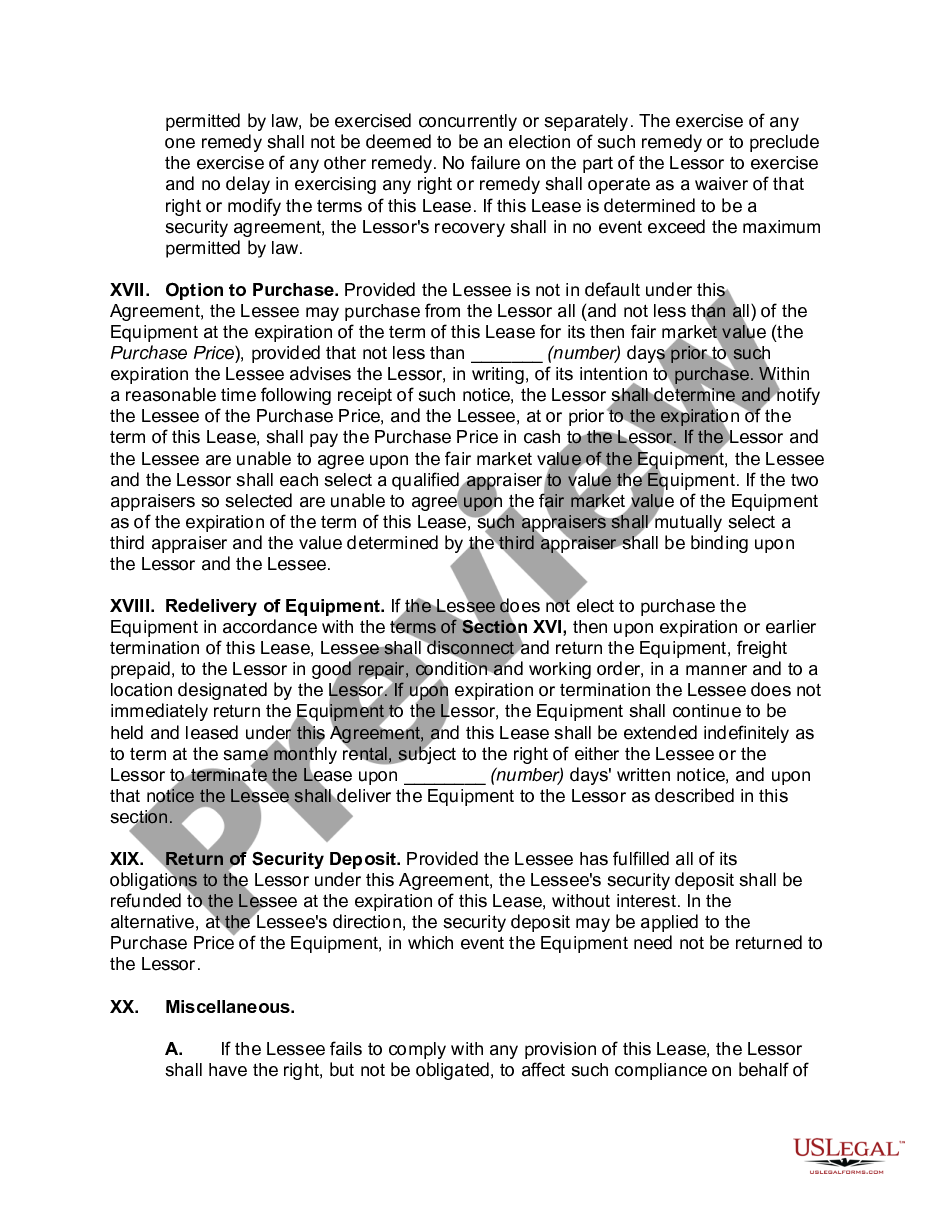 page 5 Net Lease of Equipment (personal Propety Net Lease) with no Warranties by Lessor and Option to Purchase preview