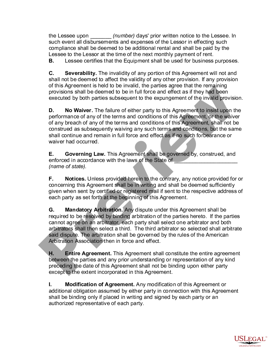 page 6 Net Lease of Equipment (personal Propety Net Lease) with no Warranties by Lessor and Option to Purchase preview