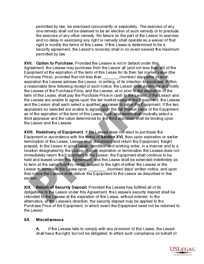 Get Net Lease of Equipment (personal Propety Net Lease) with no Warranties by Lessor and Option to Purchase Preview Net Lease of Equipment (personal Propety Net Lease) with no Warranties by Lessor and Option to Purchase
