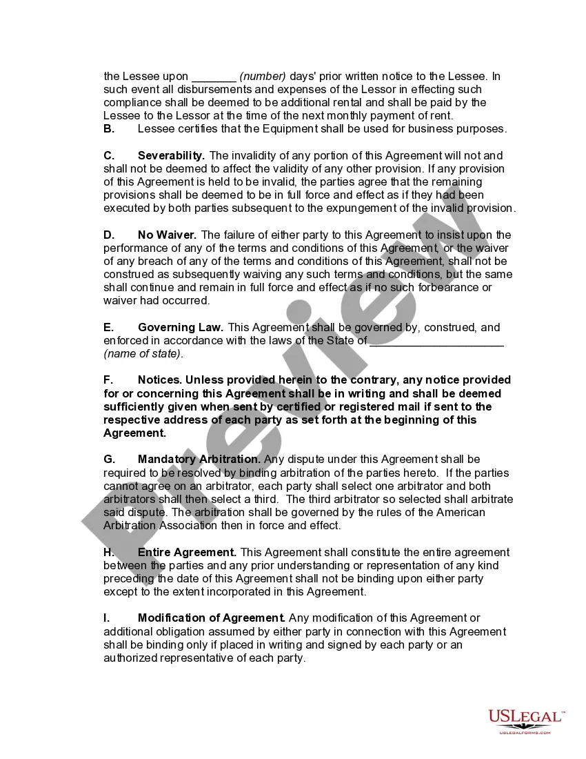 Get Net Lease of Equipment (personal Propety Net Lease) with no Warranties by Lessor and Option to Purchase Preview Net Lease of Equipment (personal Propety Net Lease) with no Warranties by Lessor and Option to Purchase