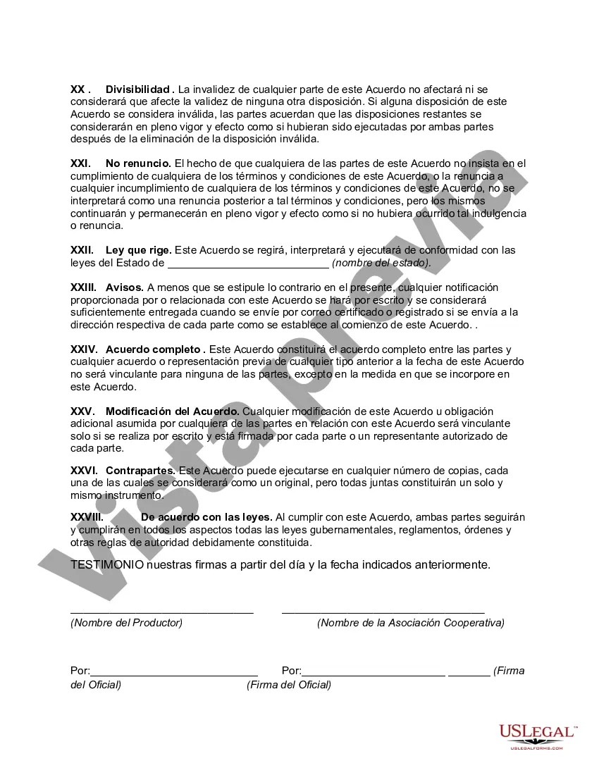 Preview Acuerdo de Comercialización entre el Productor de Algodón y la Asociación Cooperativa de Comercialización