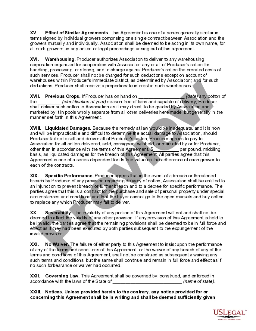 Preview Marketing Agreement Between Cotton Producer and Cooperative Marketing Association