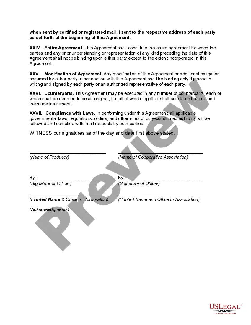 Preview Marketing Agreement Between Cotton Producer and Cooperative Marketing Association