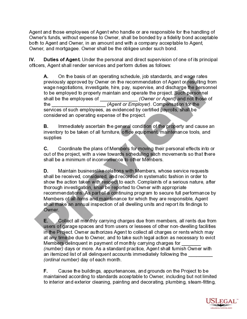 Preview Management Agreement Between Co-operative and Corporate Agent