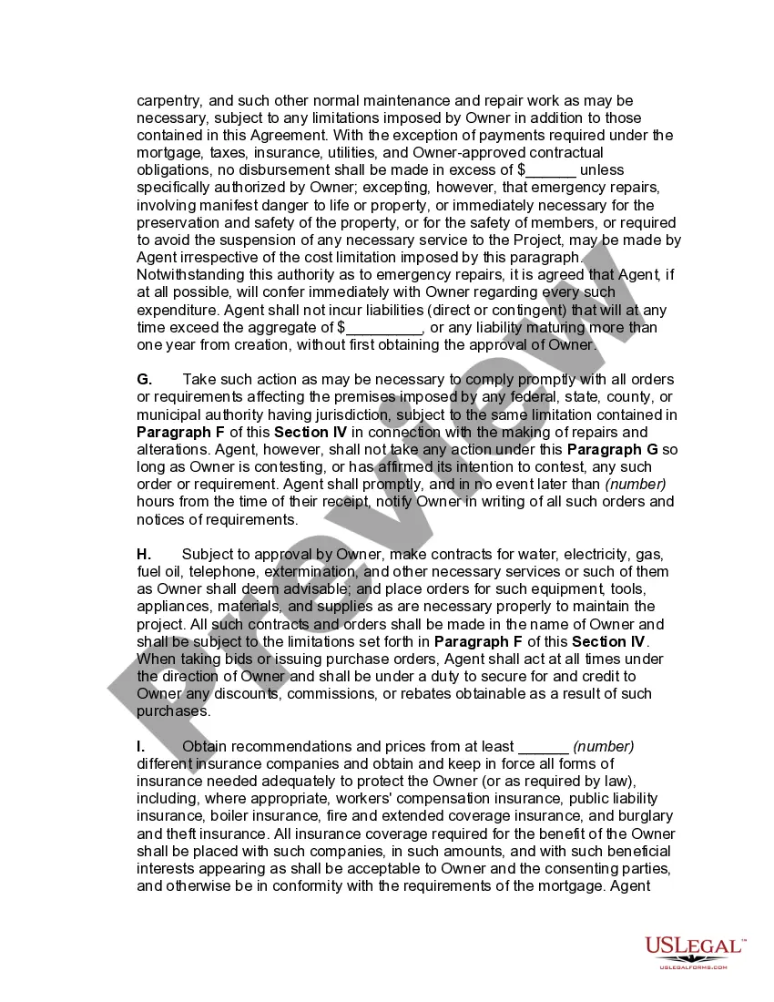 Preview Management Agreement Between Co-operative and Corporate Agent