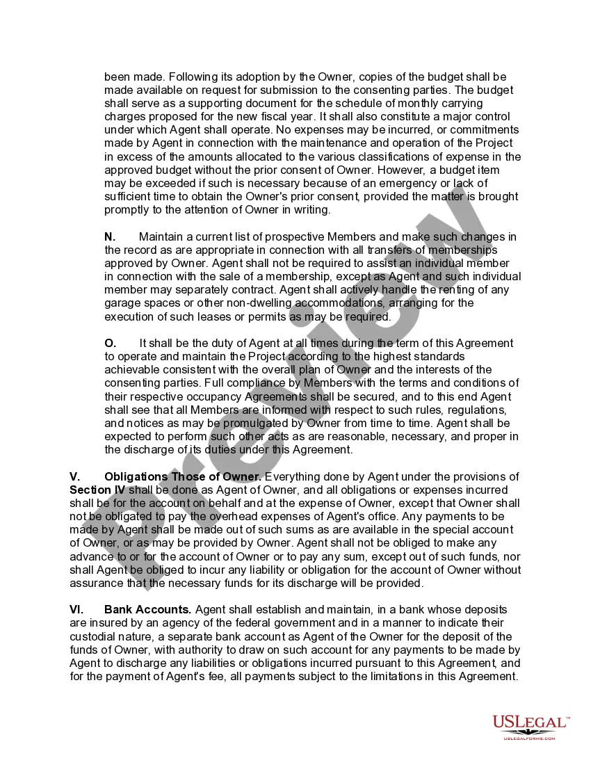 Preview Management Agreement Between Co-operative and Corporate Agent