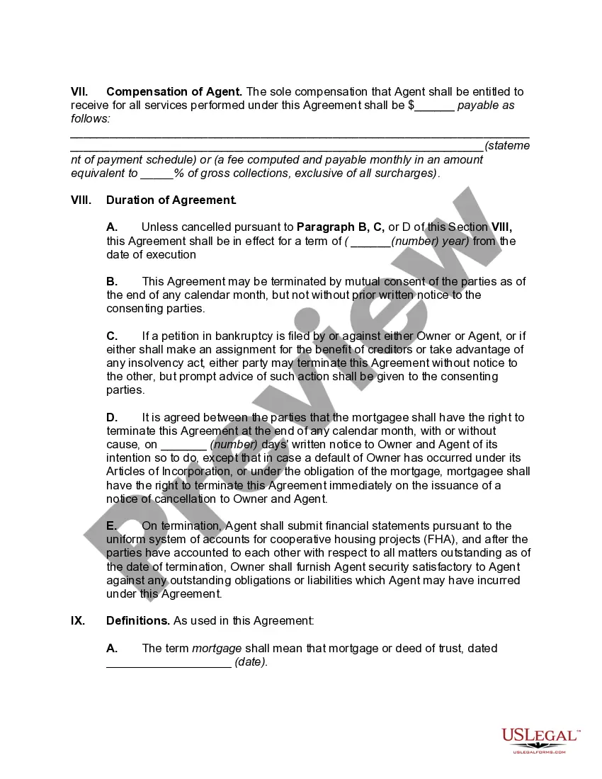 Preview Management Agreement Between Co-operative and Corporate Agent