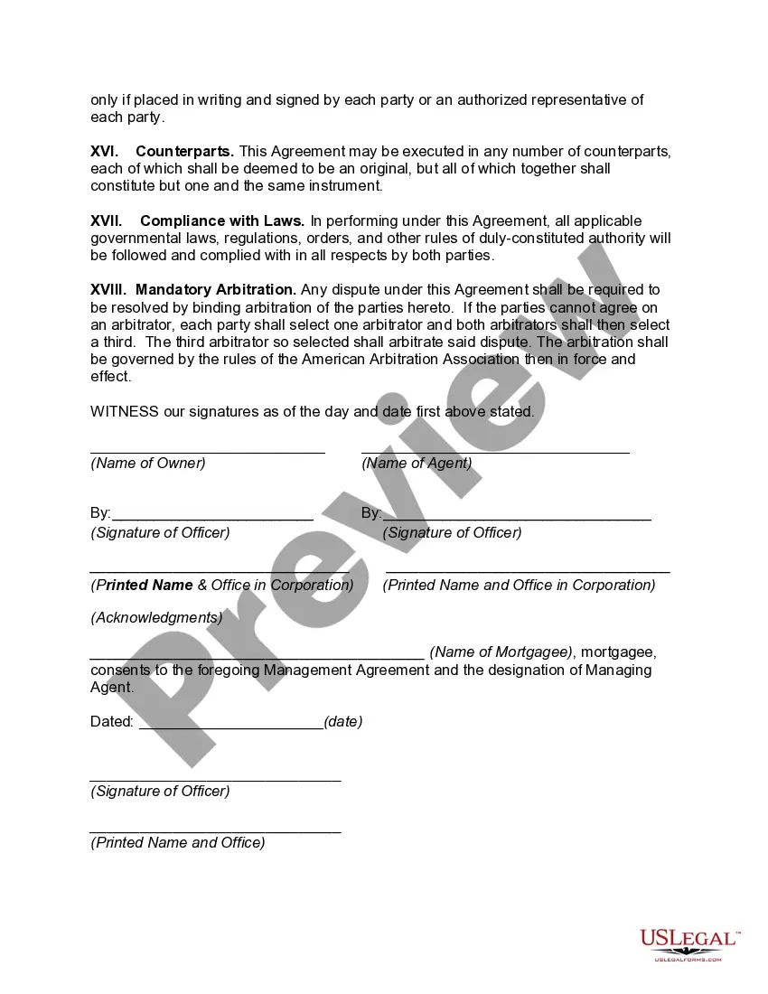 Preview Management Agreement Between Co-operative and Corporate Agent