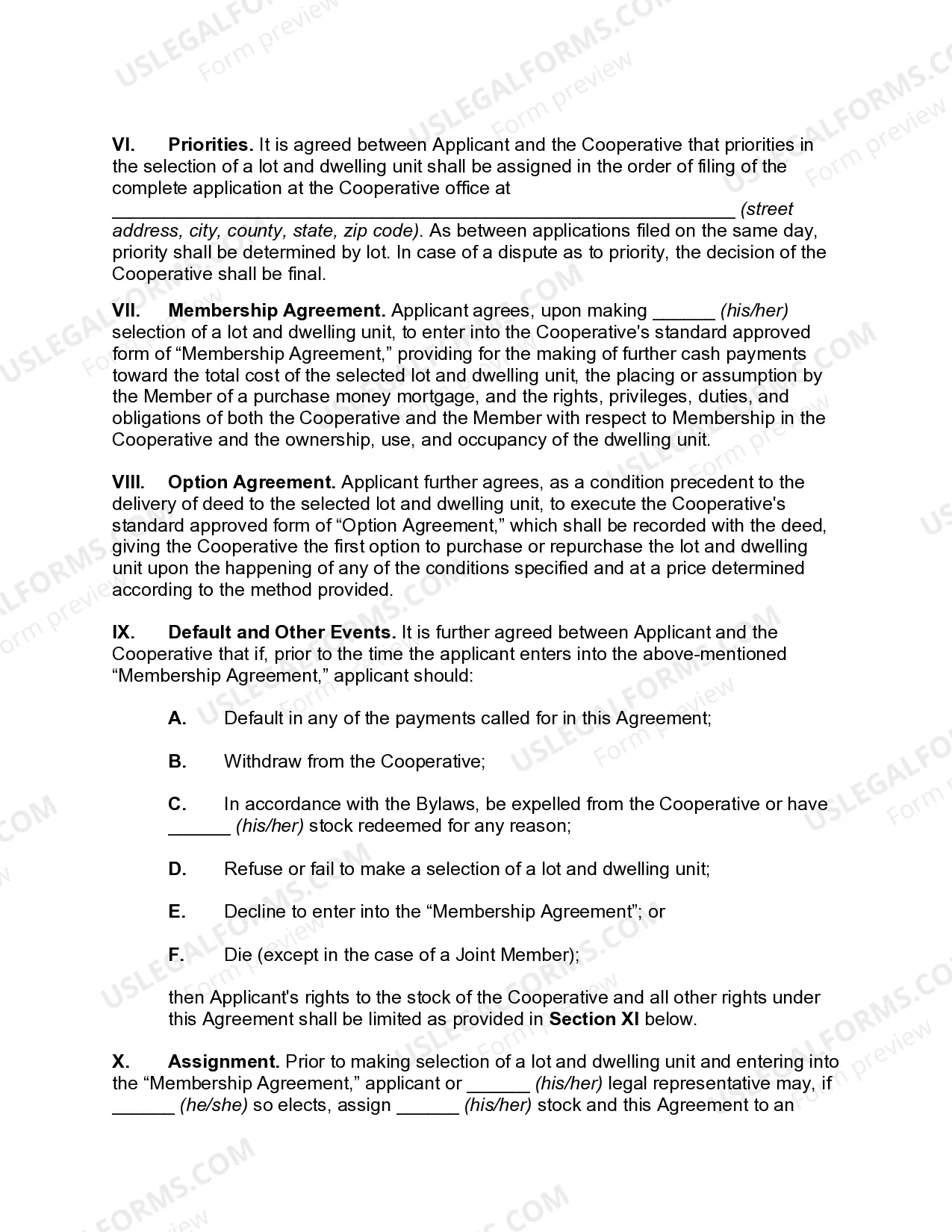 Preview Sale of Unit by Co-operative Housing Corporation