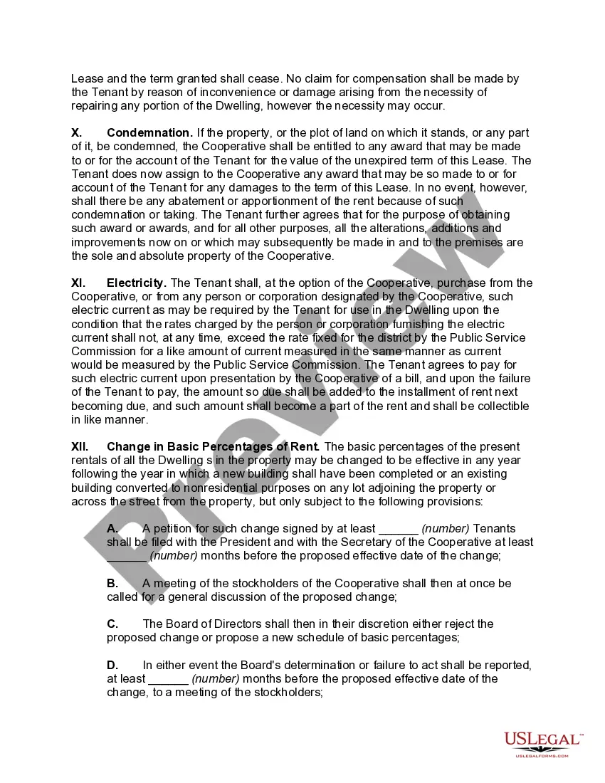 Preview Lease of Dwelling Unit of Cooperative Housing Corporation by Stockholder of Lessor