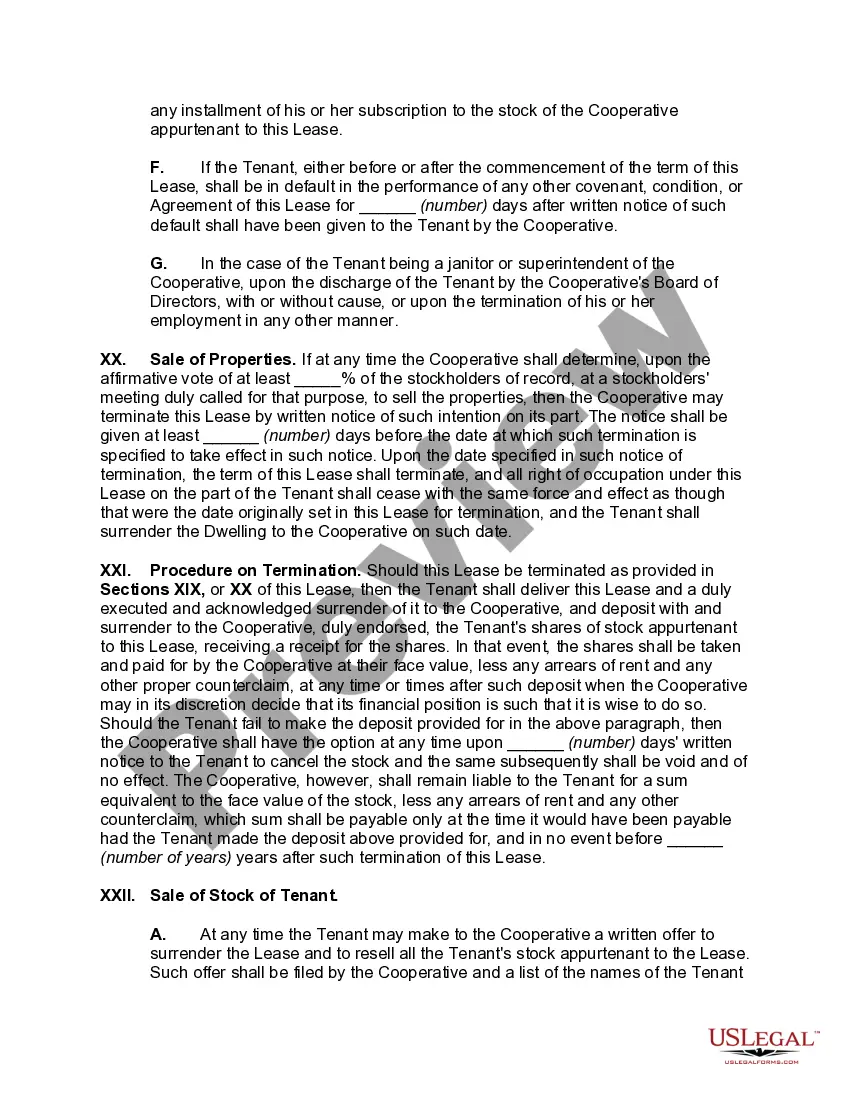 Preview Lease of Dwelling Unit of Cooperative Housing Corporation by Stockholder of Lessor