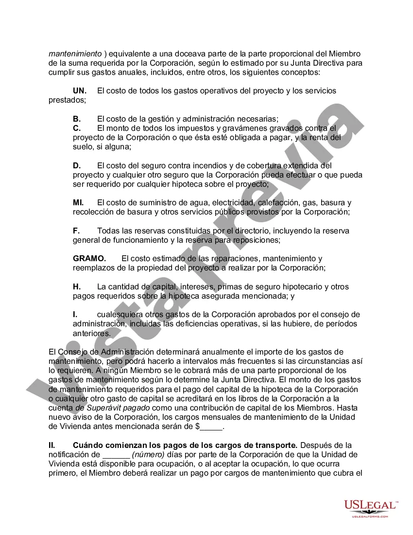Preview Acuerdo de ocupación entre la Corporación Cooperativa de Vivienda y el miembro/accionista