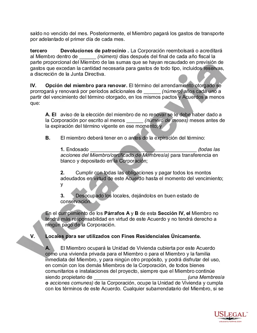 Preview Acuerdo de ocupación entre la Corporación Cooperativa de Vivienda y el miembro/accionista
