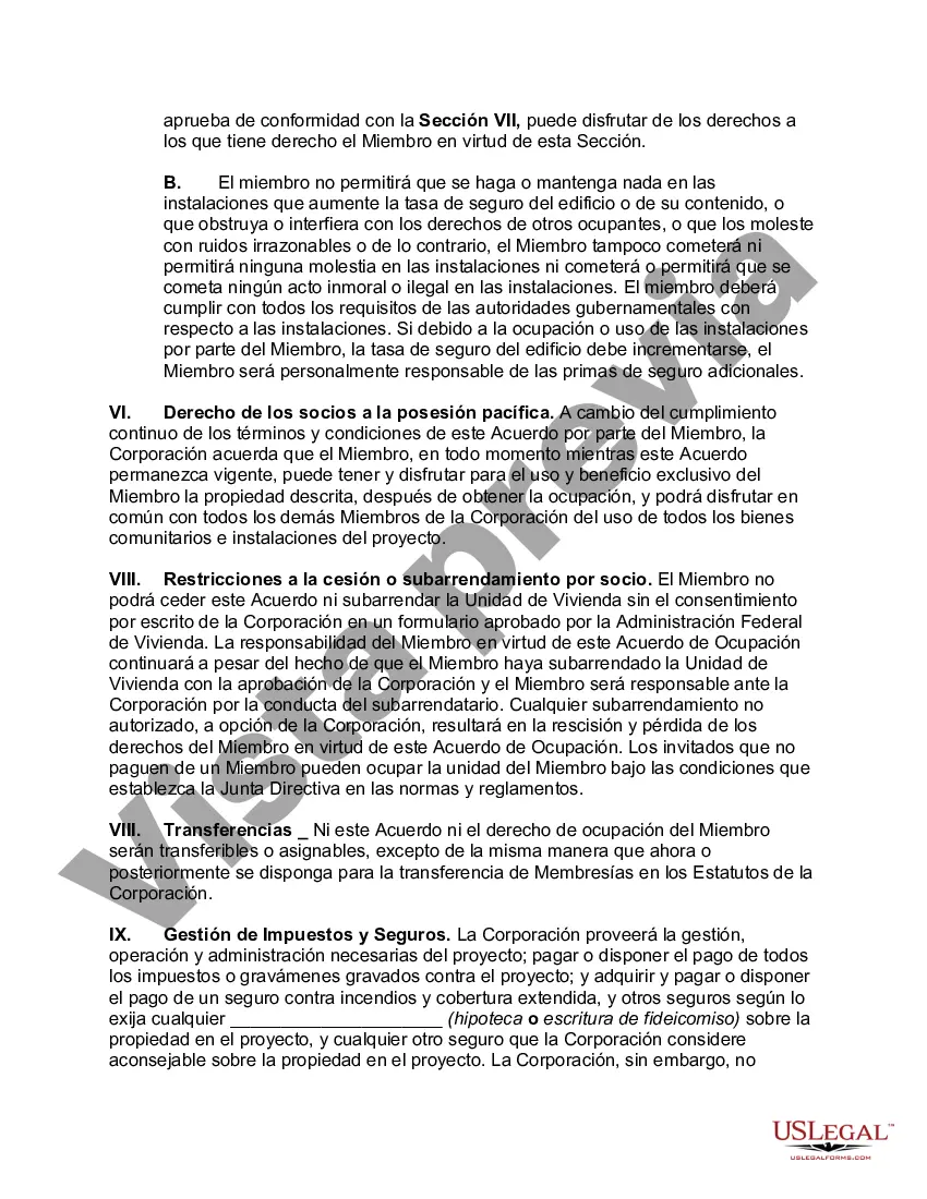 Preview Acuerdo de ocupación entre la Corporación Cooperativa de Vivienda y el miembro/accionista