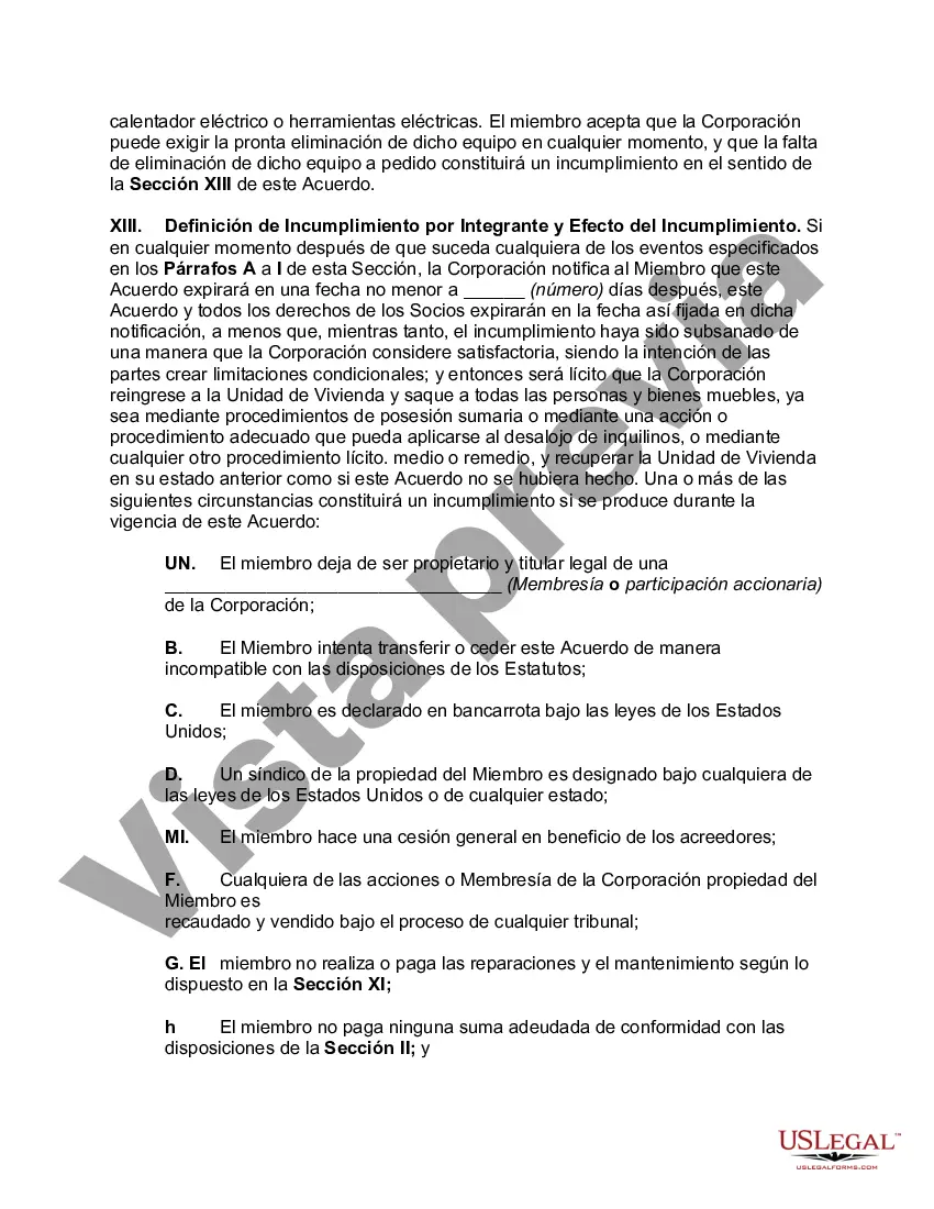 Preview Acuerdo de ocupación entre la Corporación Cooperativa de Vivienda y el miembro/accionista