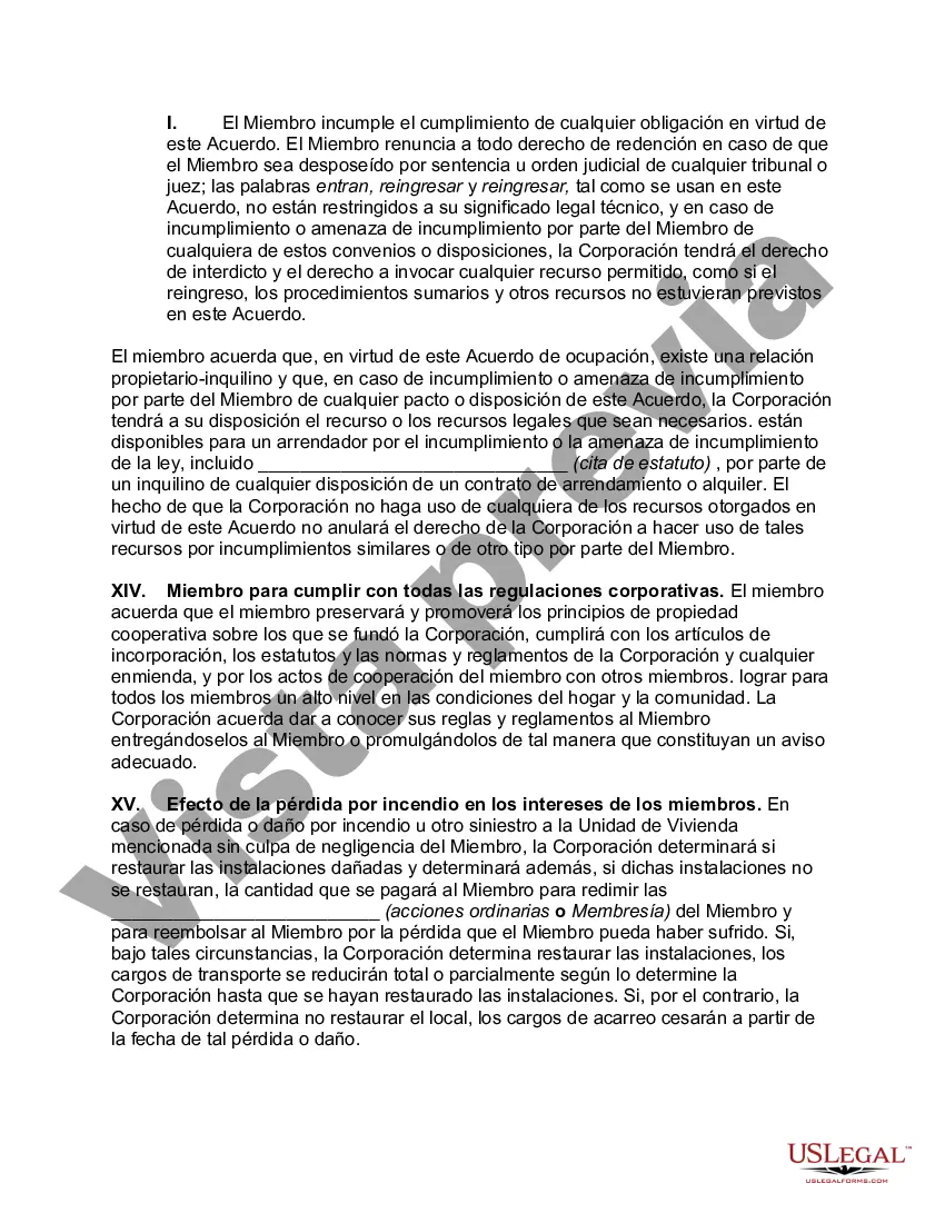 Preview Acuerdo de ocupación entre la Corporación Cooperativa de Vivienda y el miembro/accionista