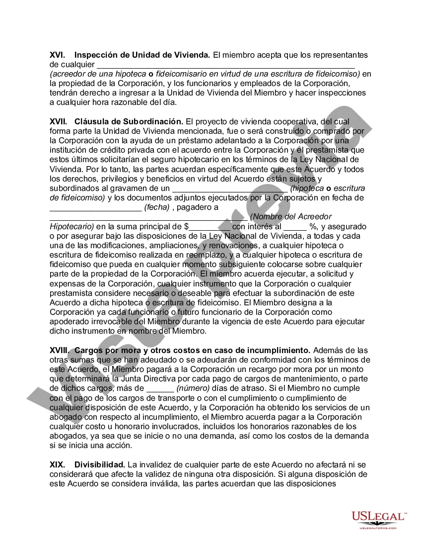 Preview Acuerdo de ocupación entre la Corporación Cooperativa de Vivienda y el miembro/accionista