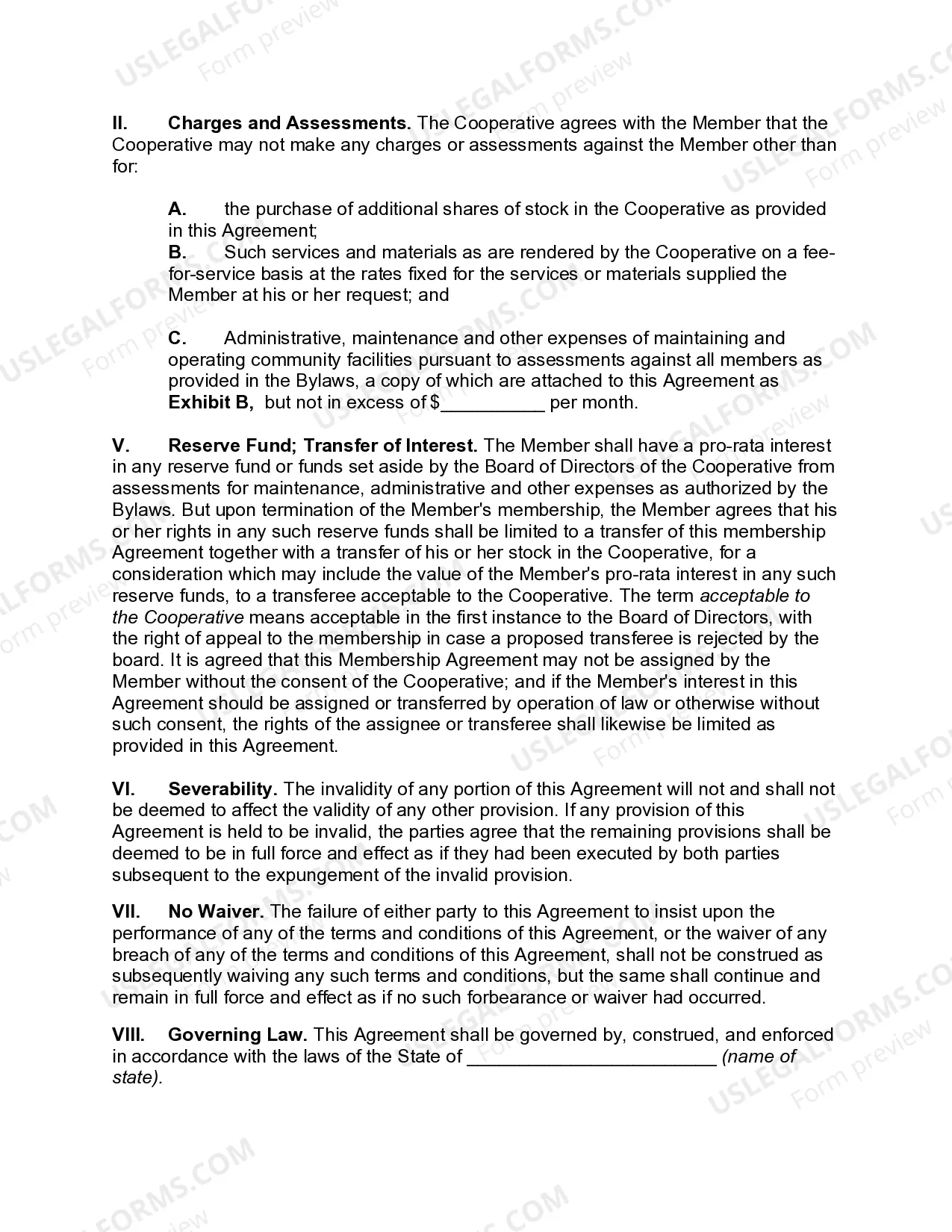 Preview Membership Agreement with Cooperative