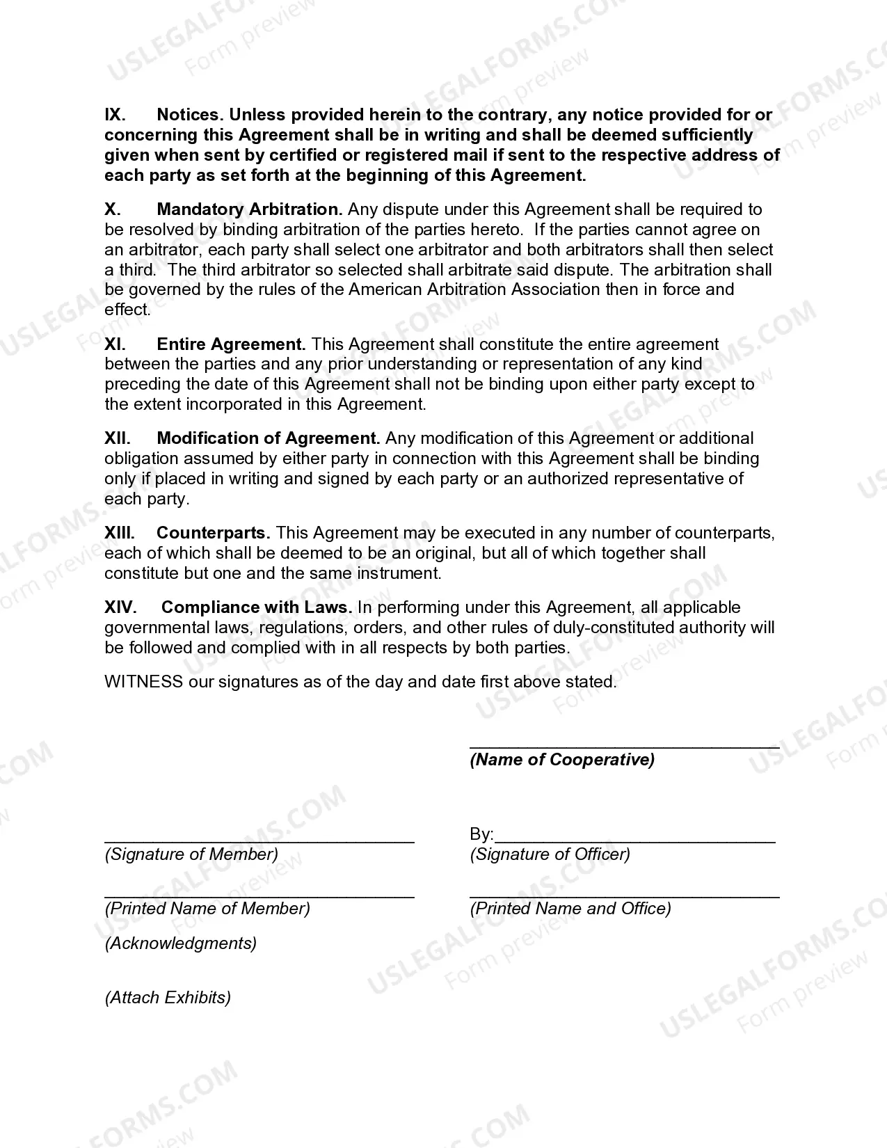 Preview Membership Agreement with Cooperative