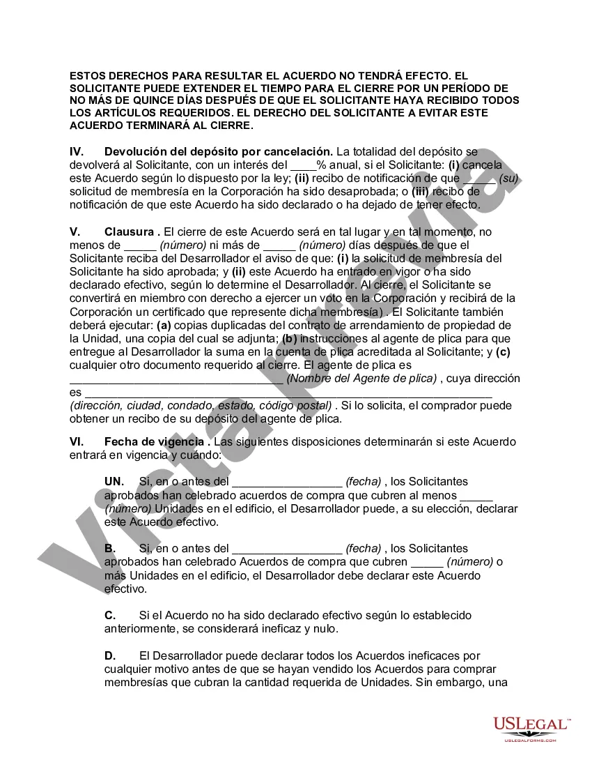 Preview Acuerdo con Desarrollador para Venta de Membresía en Cooperativa junto con Unidad de Vivienda Asignada a Membresía