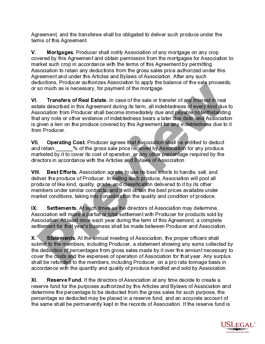 Preview Marketing Agreement with Cooperative Association for Vegetables