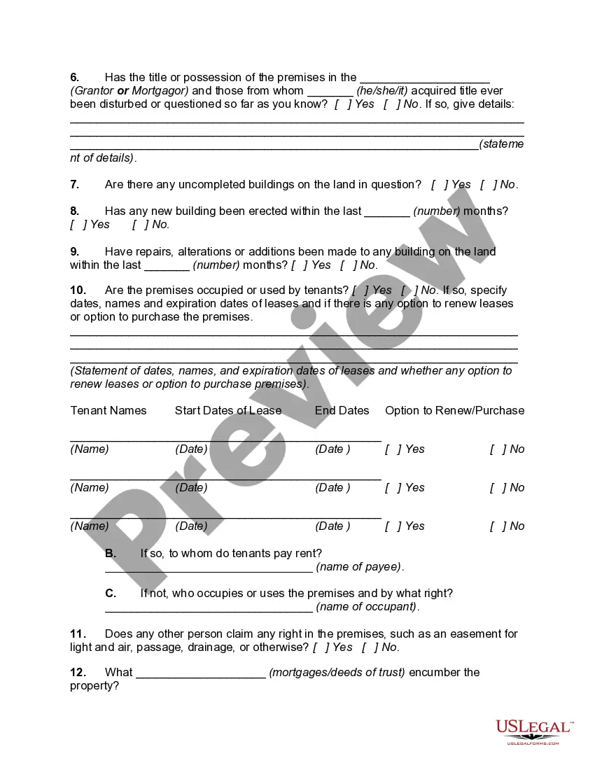 Preview Questionnaire to Secure Initial Data for Title Search