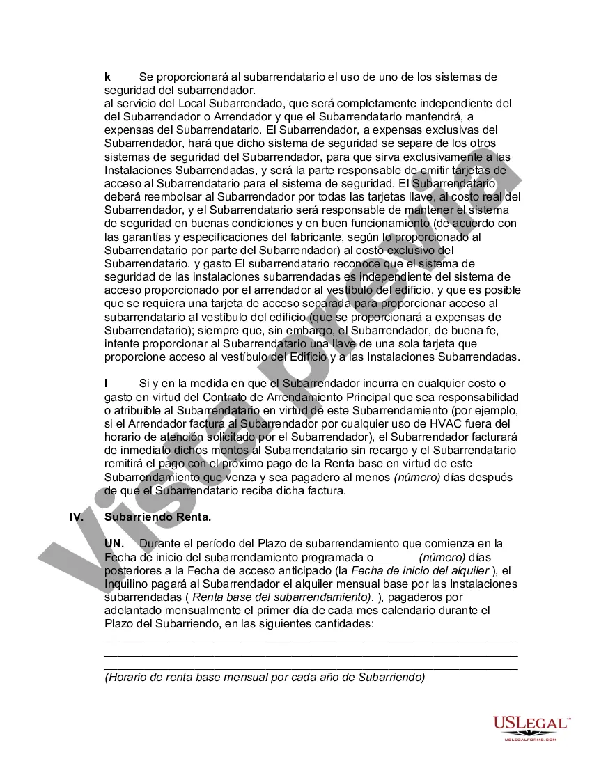 Preview Subarrendamiento completo de espacio de oficina, incluido el mobiliario y el equipo, incluidas las referencias al arrendamiento maestro y con comisión de corretaje