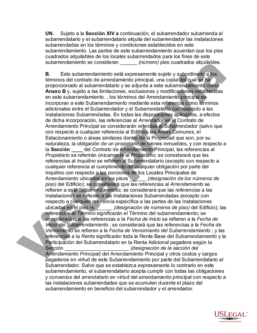 Preview Subarrendamiento completo de espacio de oficina, incluido el mobiliario y el equipo, incluidas las referencias al arrendamiento maestro y con comisión de corretaje