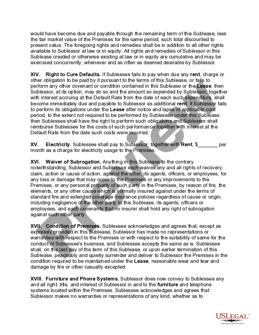 Preview Sublease of Office Space with Sale of Furniture and Phone Systems
