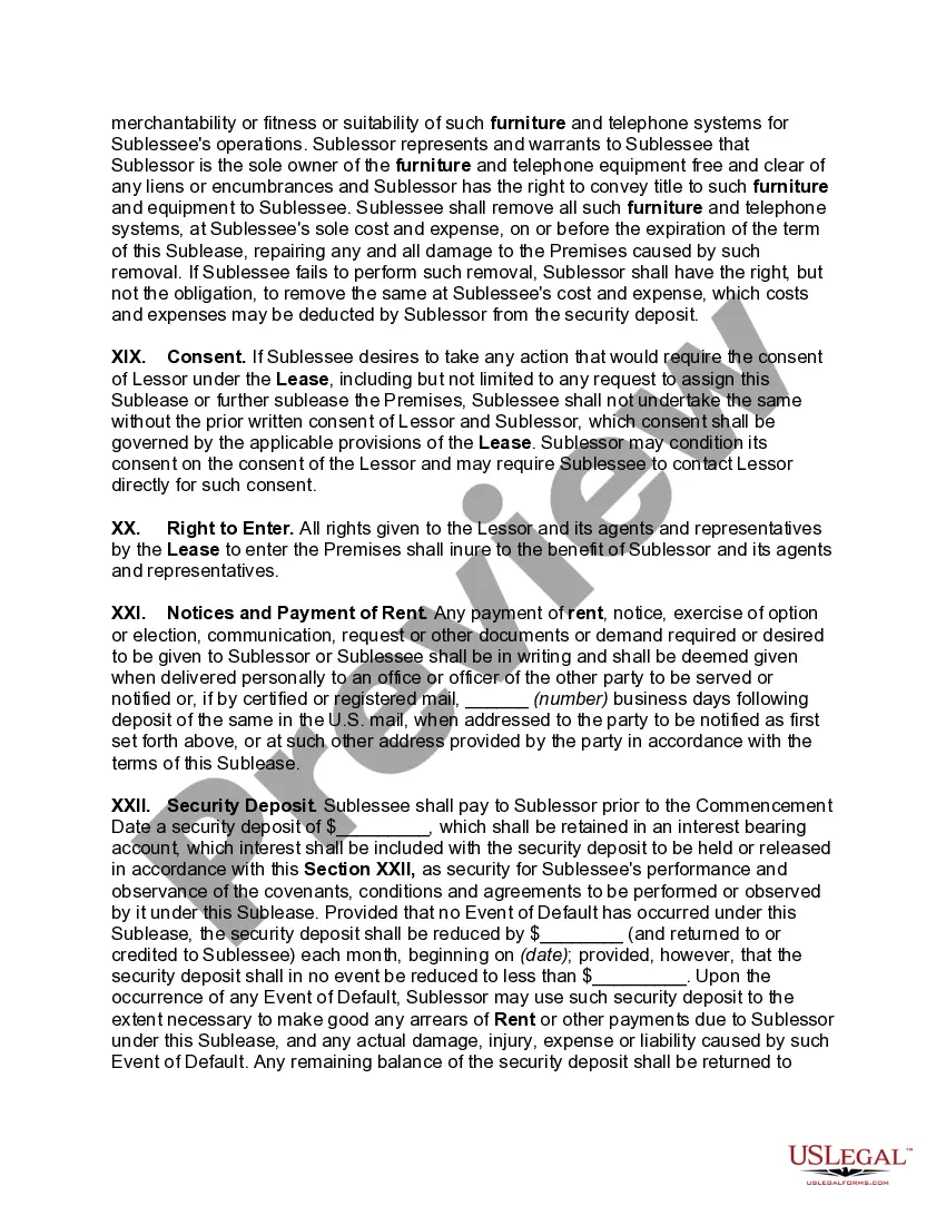 Preview Sublease of Office Space with Sale of Furniture and Phone Systems