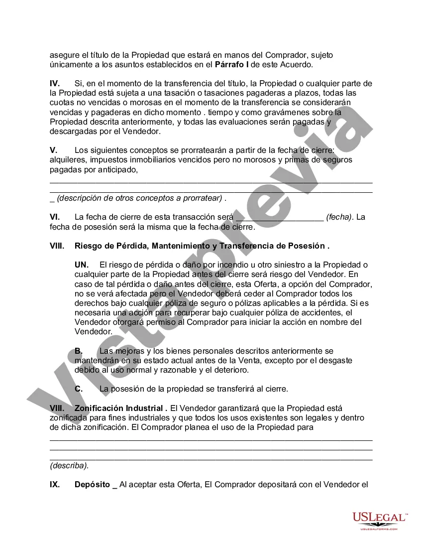 Preview Oferta de Compra de Propiedad Comercial o Industrial
