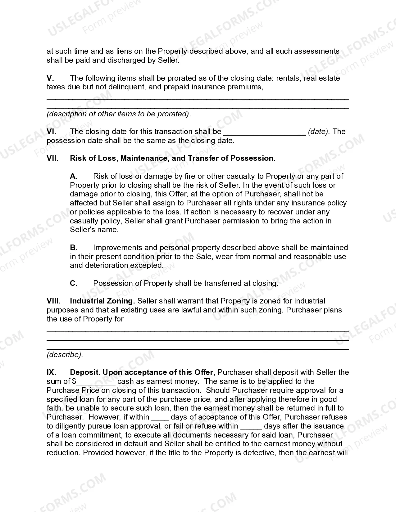 Preview Offer to Purchase Commercial or Industrial Property