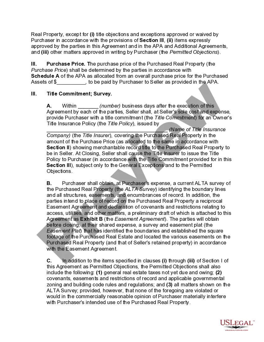 Preview Contract for Sale of Manufacturing Facility Pursuant to Asset Purchase Agreement