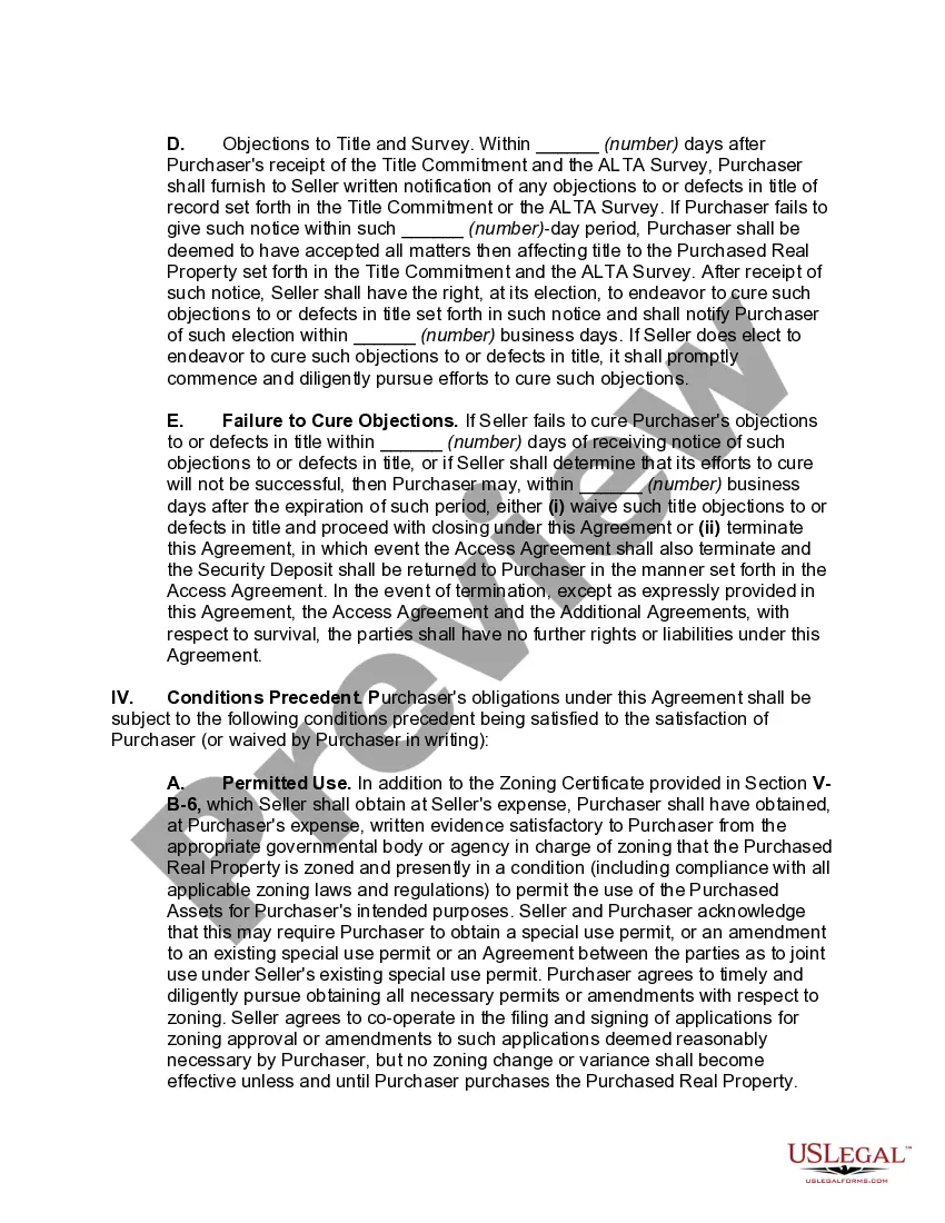 Preview Contract for Sale of Manufacturing Facility Pursuant to Asset Purchase Agreement