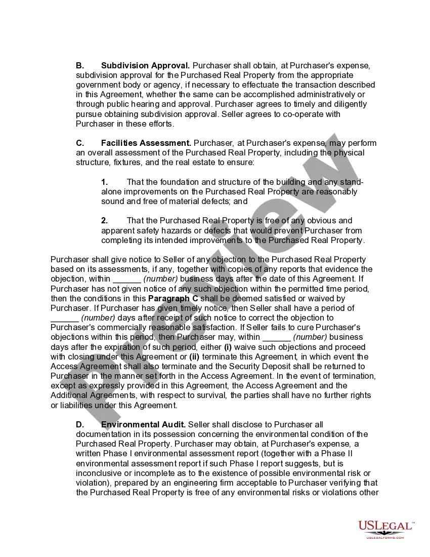 Preview Contract for Sale of Manufacturing Facility Pursuant to Asset Purchase Agreement