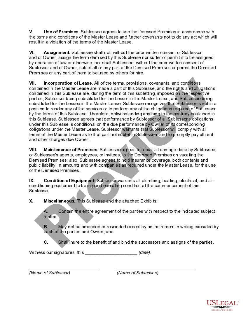 Preview Sublease of Office and Warehouse Space