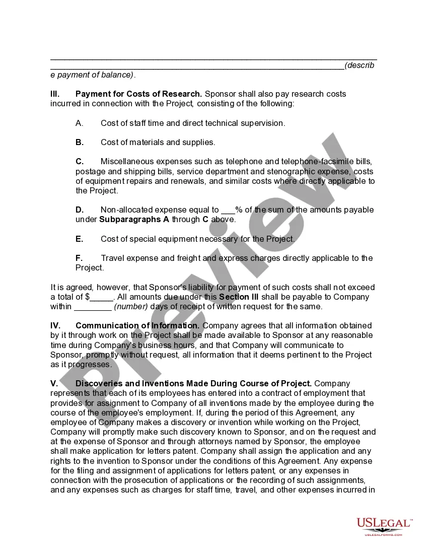 Get Agreement for Research on New Product or Process Preview Agreement for Research on New Product or Process