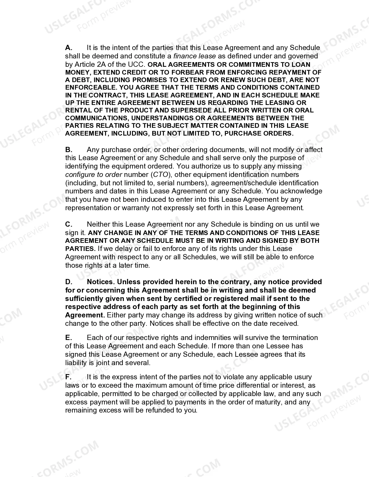 Preview Master Finance Lease Agreement