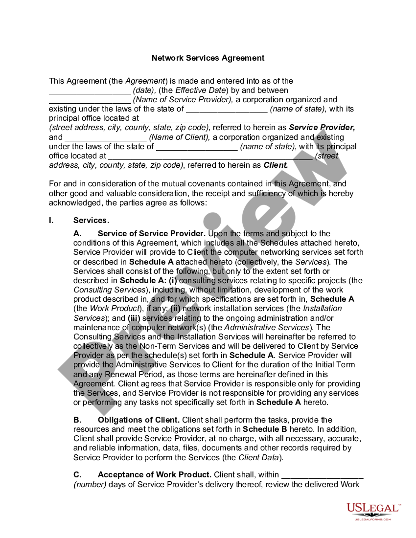 Arizona Network Services Agreement | US Legal Forms