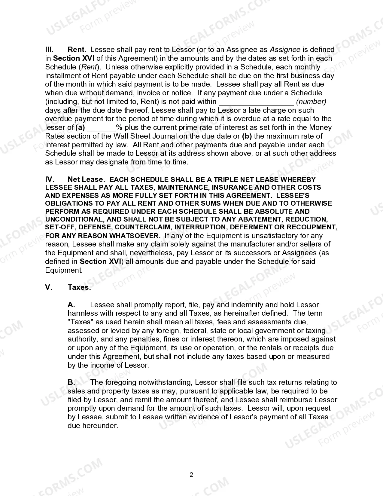 Preview Master Equipment Lease Agreement