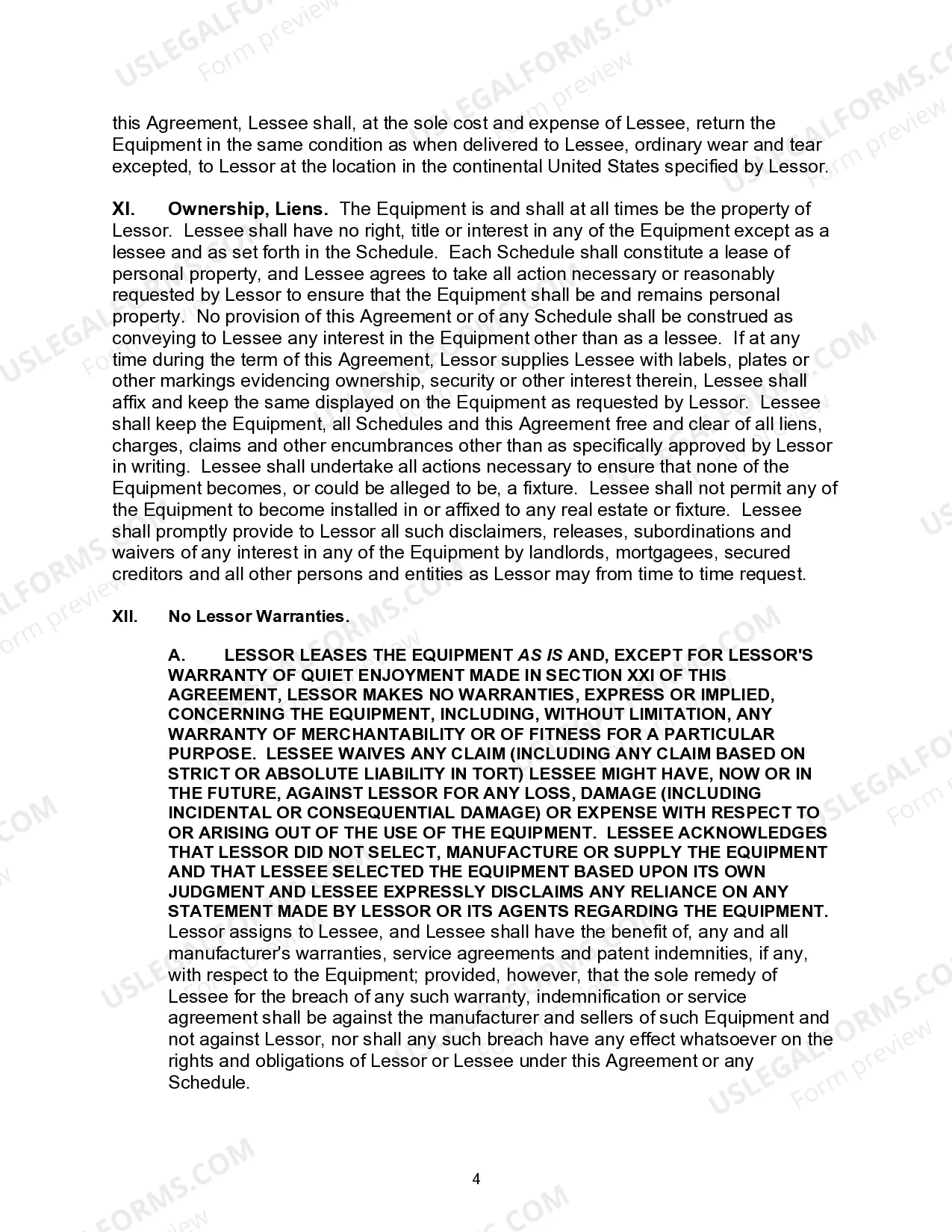 Preview Master Equipment Lease Agreement