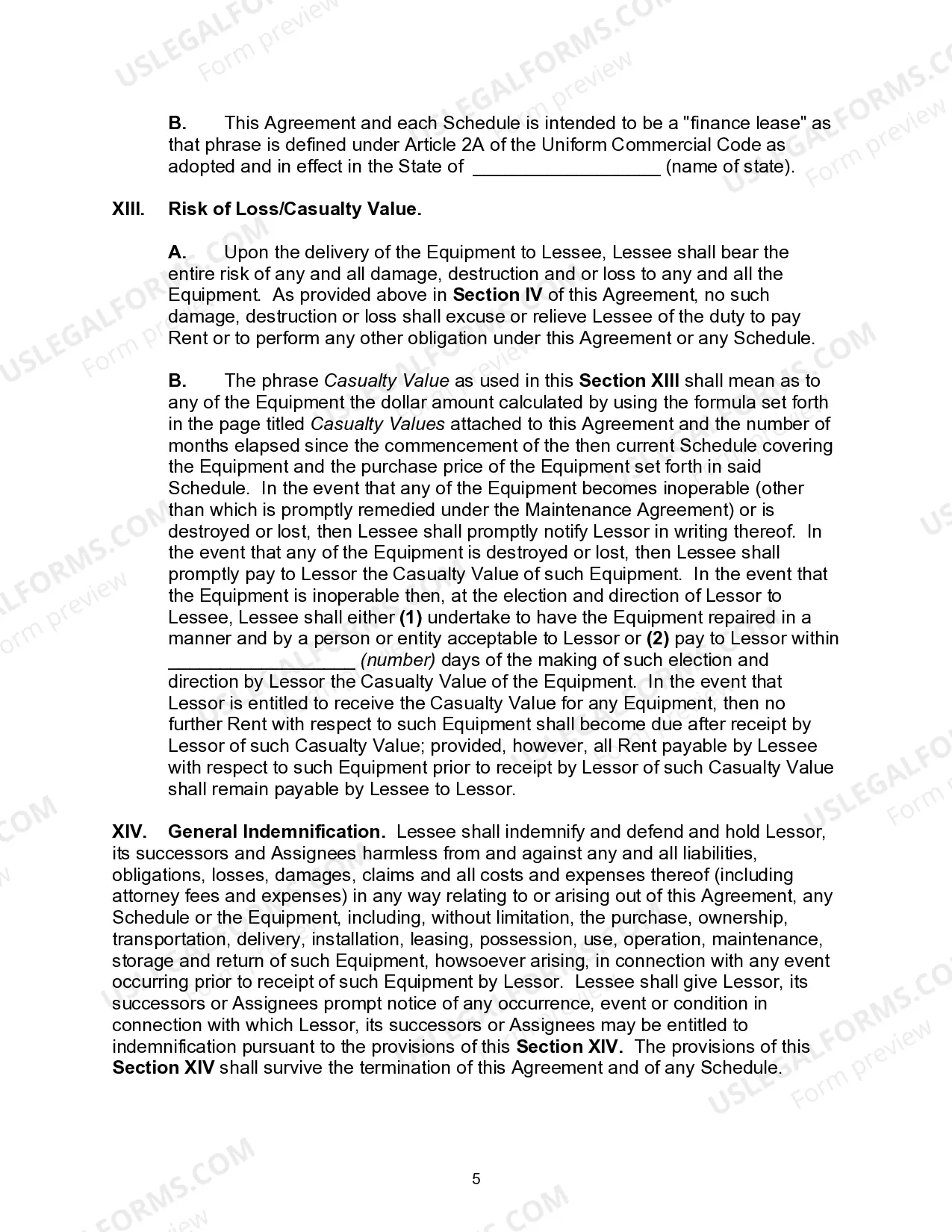 Preview Master Equipment Lease Agreement