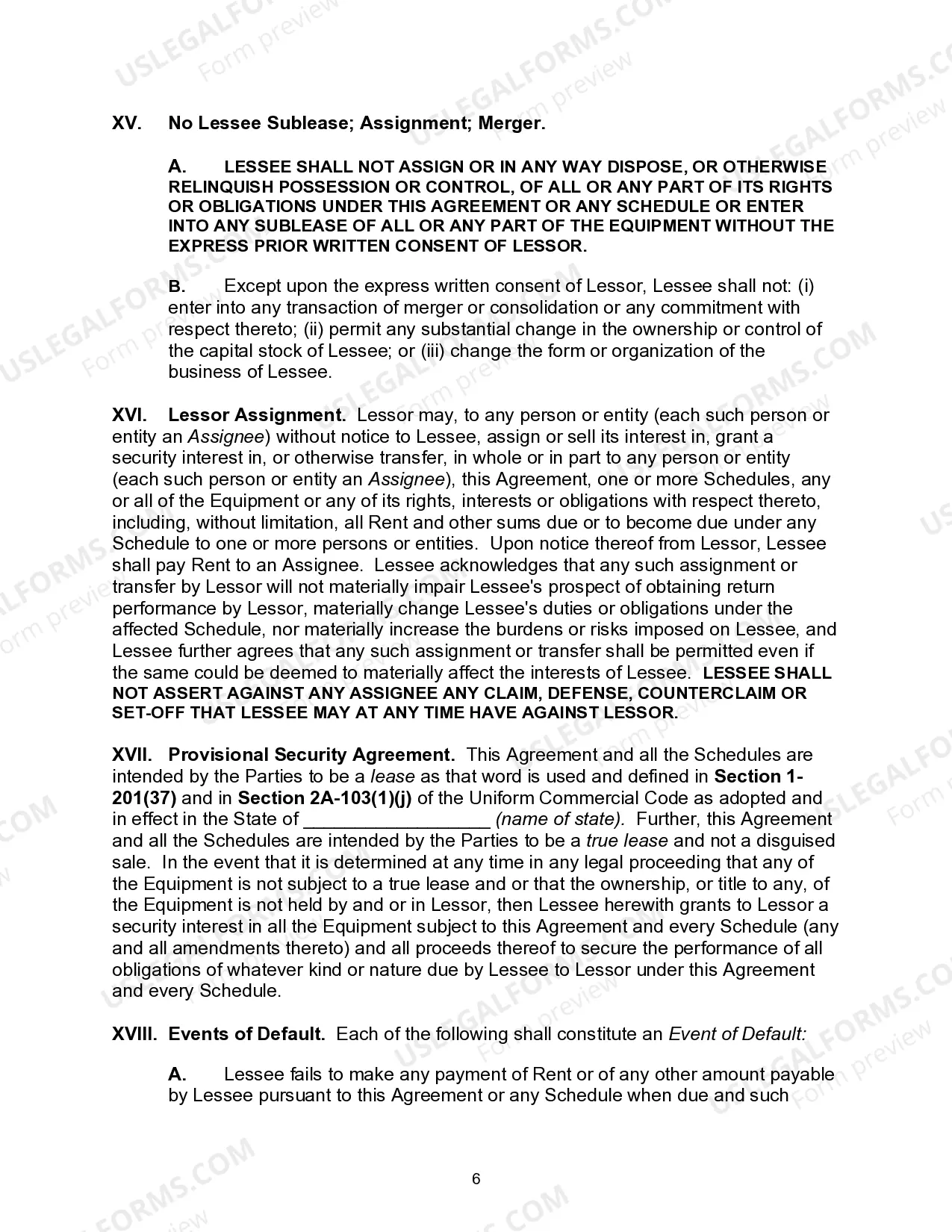 Preview Master Equipment Lease Agreement