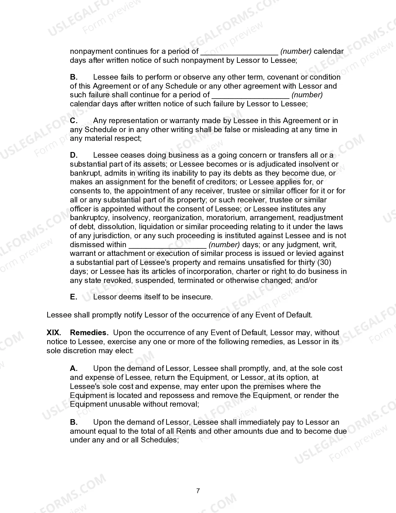 Preview Master Equipment Lease Agreement