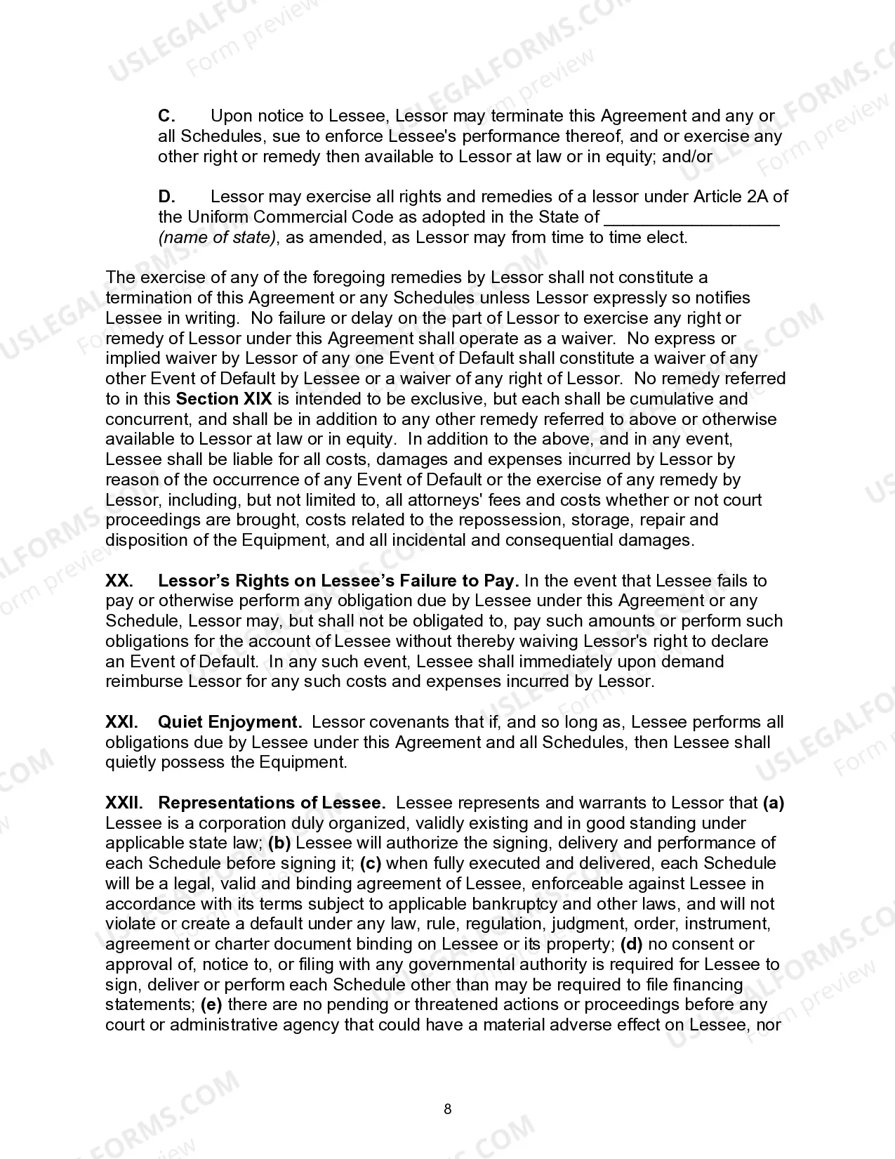 Preview Master Equipment Lease Agreement